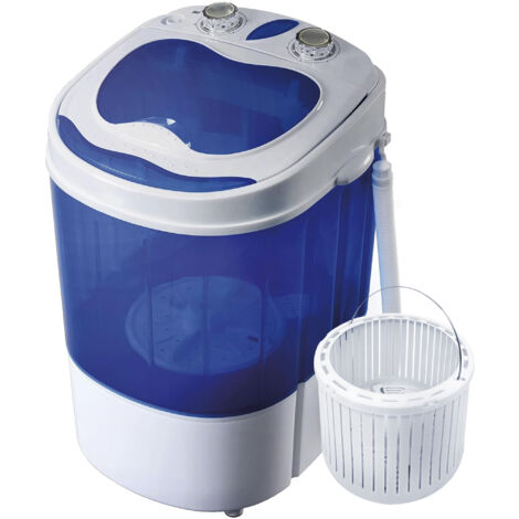 Briebe WM1111 Mini Lavadora Portátil con Centrifugado, Camping, Capacidad Ropa 3Kg, Ideal Viajes, Camper 150W Blanco/azul
