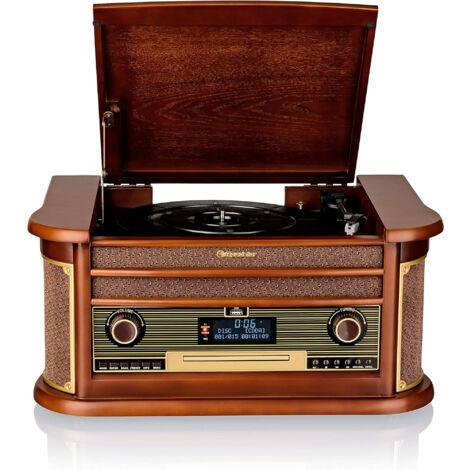 Roadstar HIF-1996D+BT Tocadiscos de Vinilo Vintage, Acabado Madera, Radio DAB DAB+ FM, Reproductor CD, Cassette, USB Madera (1/5)