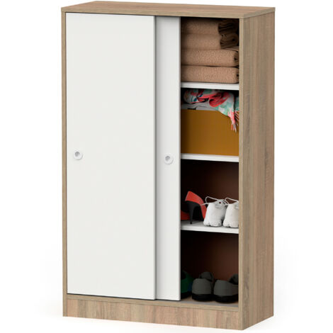 Briebe Nova Armario Dormitorio, Multiusos, Baño, Mueble Cocina, Zapatero 2 Puertas Correderas 120x74x33 cm Blanco