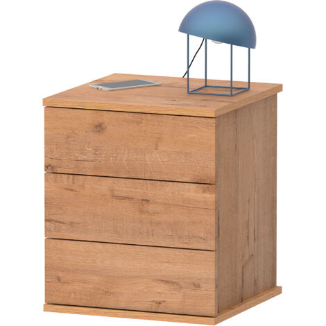 Briebe Serenade Mesita de Noche 3 Cajones, Mesilla Dormitorio Cajonera 48,5x41x40 cm (Alto x Ancho x Profundo)  Madera