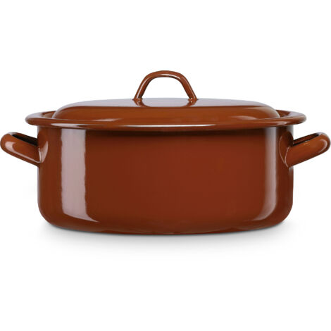 Briebe Terra Cacerola Inducción 26cm Cazuela 5,5 L Grande, Tapa, Acero Esmaltado Fuego Horno, Vintage  Marrón (1/2)