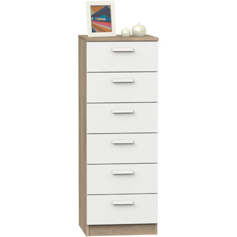 Briebe Nova Cajonera Dormitorio Sinfonier Alto, Cómoda 6 Cajones, 110x40x40 cm (Alto x Ancho x Profundo) Blanco