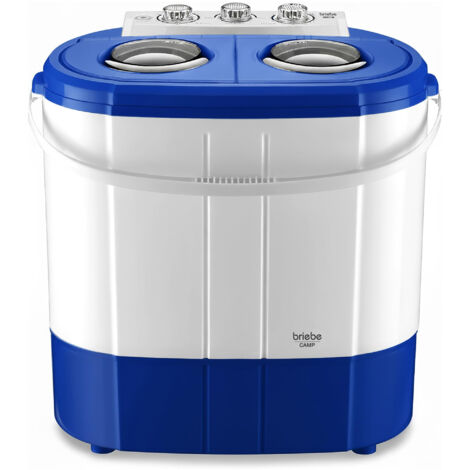 Briebe WM1140 Mini Lavadora Centrifugadora Portátil, 3Kg Lavado, 2 Compartimentos, Programa Lavado 15m 190 W Blanco/azul