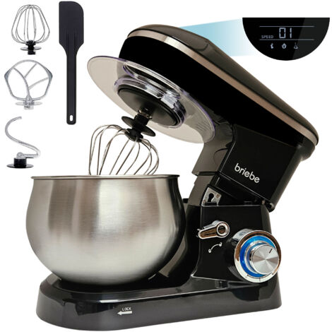 Briebe KM1164 Batidora Amasadora Repostería Profesional Cocina Orbital 5L, 6 Velocidades + Pulso Pantalla LED 1800W Negro