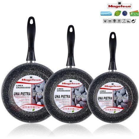 Magefesa K2 Gransasso Set Juego 3 Sartenes 20-24-28 cm, Inducción, Antiadherente PIEDRA Libre PFOA  Gris