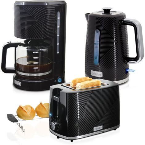 Briebe SKT1178BLK Elegance Set Tostador Pan Ranura Ancha 2 Rebanadas, Hervidor Agua Eléctrico 1,7L Cafetera 1,25L  Negro (1/5)