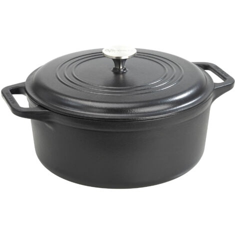 Victoria 32296 Horno Holandés Olla Inducción Hierro Fundido Esmaltado 25cm, Cocotte 3,8L, sin PTFE ni PFOA Negro (1/5)