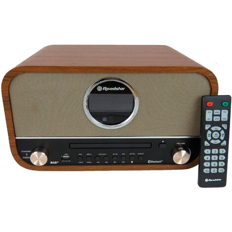 Roadstar HRA1782NDBT Microcadena Vintage Radio DAB/DAB+/FM, Reproductor CD-MP3, Bluetooth, USB, Mando a Distancia Madera