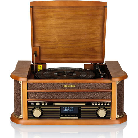 Roadstar HIF1993DBT Tocadiscos de Vinilo Vintage, Acabado Madera, Radio DAB DAB+ FM, Reproductor CD, Cassette, USB Madera