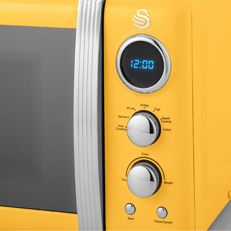 Microondas con grill  Cecotec ProClean 5110 Retro Yellow, 800 W, 5 niveles  de potencia, 8 programas, 20 l, Retro Yellow