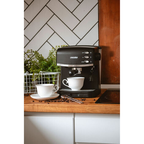 Mesko MS 4409 Cafetera Espresso Manual 15 bares 1,5 L, Brazo Doble Salida, Espumador Leche, Café, Capuccino 850W Negro