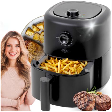 Adler AD6310 Freidora de Aire Caliente 3 Litros, sin Aceite, Temporizador, Temperatura  80–200°C, Airfryer 2200W Negro (1/5)