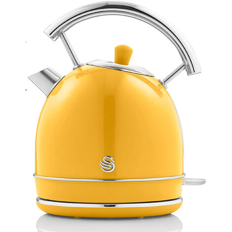 SWAN SK14630YELNEU Retro Hervidor Agua Eléctrico, 1,8 L, Resistencia Oculta Acero Inoxidable, sin BPA, Inalámbrico 3000W Amarillo