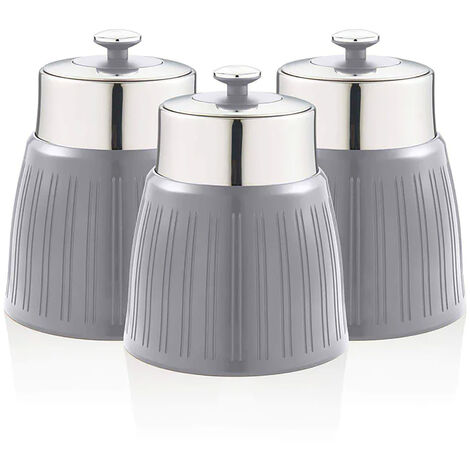 SWAN SWKA1024GRN Set 3 Botes Cocina Almacenaje 1,2 L, Plástico y Acero Inox, Especias, Té ,Café, Retro, Vintage Gris