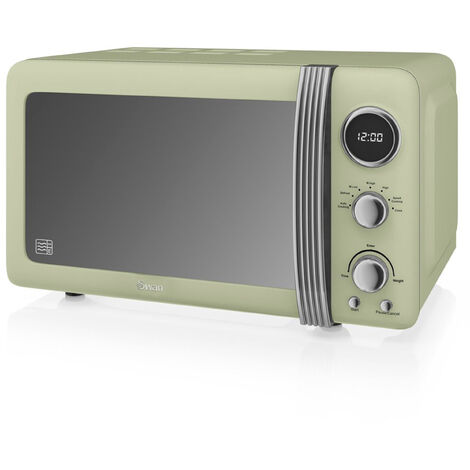 SWAN SM22030GNEU Retro Microondas Digital 20L, 5 Niveles de Potencia, Función Descongelación Temporizador 60 Min 800W Verde