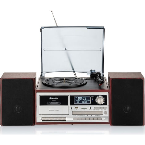 Roadstar HIF-8892D+BT Tocadiscos de Vinilo Vintage, Acabado Madera, Radio DAB DAB+ FM, Reproductor CD, Cassette, USB  Madera