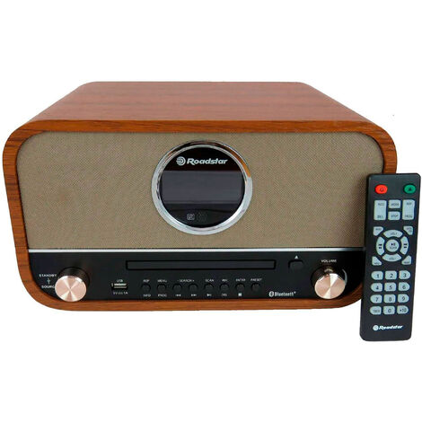 Roadstar HRA-1782NBT Equipo Música Vintage Radio Digital FM, Reproductor CD-MP3, Bluetooth, USB, Mando a Distancia  Madera
