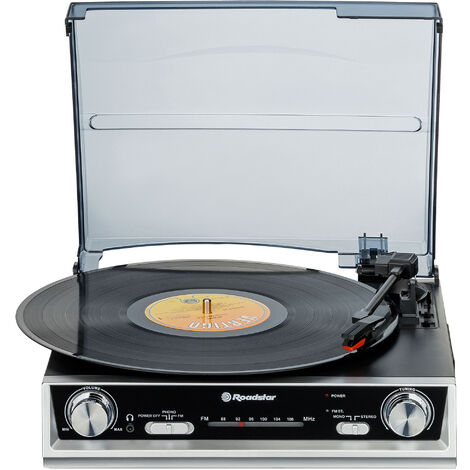 Roadstar TTR-8634 Tocadiscos de Vinilo 33/45/78 rpm, Radio FM, Altavoces, Salida RCA, Conexión para Auriculares Negro