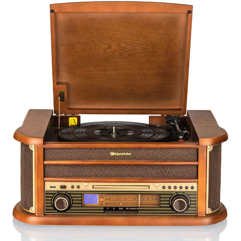 Roadstar HIF-1993BT Equipo de Música Hi Fi Tocadiscos 33/45/78 rpm, Radio FM, Reproductor CD-MP3, Bluetooth, USB  Madera