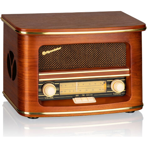 Roadstar HRA-1500CD-MP3UEMP Radio CD Portátil Vintage FM/ MW, Reproductor CD-MP3, USB Función Grabación, Mando a Distancia  Madera
