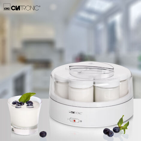 HOMCOM Máquina de Yogur con 7 Tarros de Cristal de 180 ml Termostato  Ajustable Temporizador y Pantalla LED 24x24x13 cm Blanco