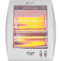 Adler Estufa Eléctrica de Cuarzo Portátil, Radiador Halógeno, 2 Lámparas, 2 Niveles Potencia 800W Blanco