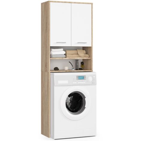 Columna de baño AKORD FIN para lavadora Roble Sonoma 64 cm hueco 2 puertas frente en color Blanco 4 estantes 64x30x180 cm