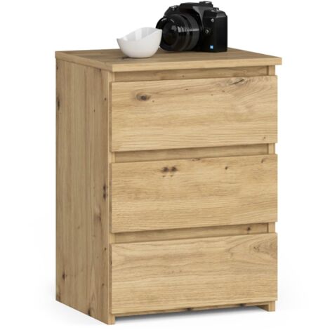 Mesita de noche AKORD CL3 Roble Artisan 40 cm 3 cajones frente en color Roble Artisan 40x35x57 cm