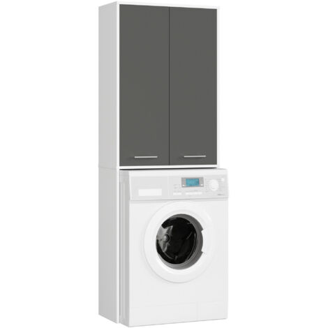Columna de baño AKORD FIN para lavadora Blanco 64 cm 2 puertas frente en color Grafito Gris 4 estantes 64x30x180 cm