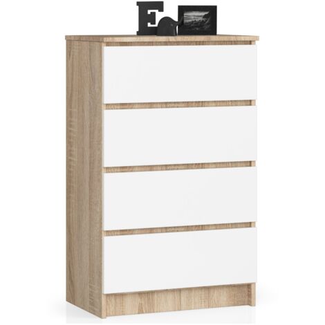 Cómoda AKORD K60 Roble Sonoma 60 cm 4 cajones frente en color Blanco 60x40x99 cm