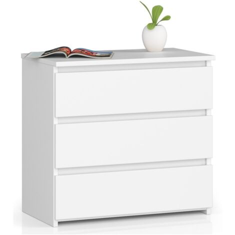 Mesita de noche AKORD CL3 Blanco 60 cm 3 cajones frente en color Blanco 60x35x57 cm