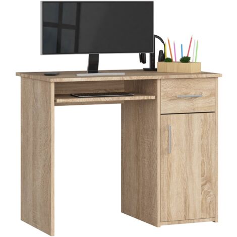Escritorio de ordenador AKORD PIN 90 cm 1 puerta 1 cajón frente en color Roble Sonoma 3 estantes 90x50x74 cm (1/5)