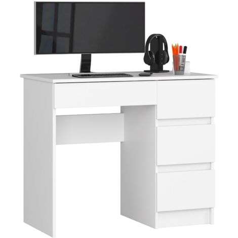 Escritorio de ordenador AKORD A7 Blanco 90 cm con lado derecho 4 cajones frente en color Blanco 90x50x77 cm