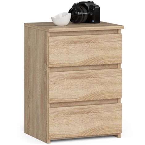Mesita de noche AKORD CL3 Roble Sonoma 40 cm 3 cajones frente en color Roble Sonoma 40x35x57 cm