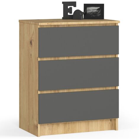 Cómoda AKORD K60 Roble Artisan 60 cm 3 cajones frente en color Grafito Gris 60x40x77 cm