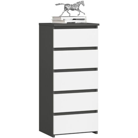 Cómoda AKORD CL5 Grafito Gris 40 cm 5 cajones frente en color Blanco 40x35x92 cm
