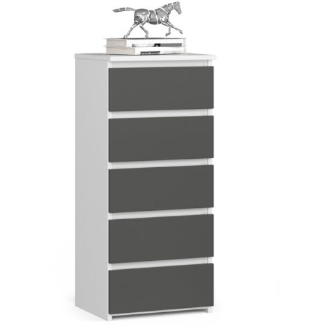 Cómoda AKORD CL5 Blanco 40 cm 5 cajones frente frente en color Grafito Gris 40x35x92 cm