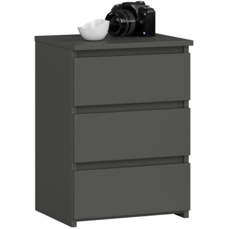 Mesita de noche AKORD CL3 Grafito Gris 40 cm 3 cajones frente en color Grafito Gris 40x35x57 cm