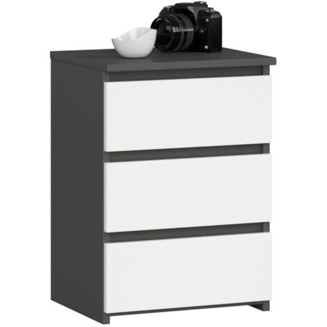 Mesita de noche AKORD CL3 Grafito Gris 40 cm 3 cajones frente en color Blanco 40x35x57 cm