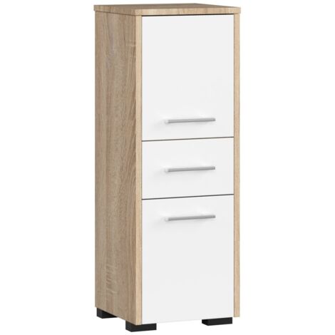 Columna de baño AKORD FIN Roble Sonoma 30 cm 2 puertas 1 cajón frente en color Blanco 3 estantes 30x30x85 cm
