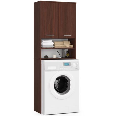Columna de baño AKORD FIN para lavadora Wenge 64 cm hueco 2 puertas frente en color Wenge 4 estantes 64x30x180 cm