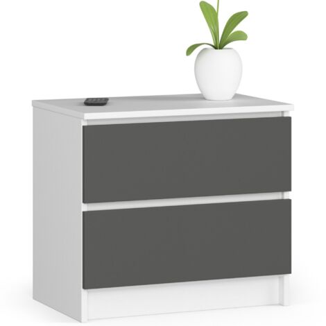 Mesita de noche AKORD K60 Blanco 60 cm 2 cajones frente en color Grafito Gris 60x40x55 cm
