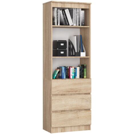 Librería AKORD R60 Roble Sonoma 60 cm 3 cajones frente en color Roble Sonoma 3 estantes 60x35x180 cm