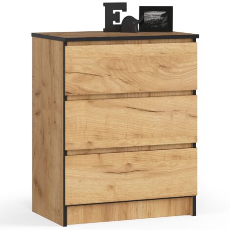 Cómoda AKORD K60 Roble Craft 60 cm 3 cajones frente en color Roble Craft 60x40x77 cm