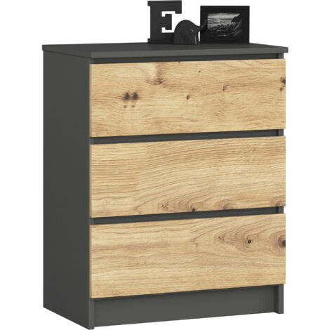 Cómoda AKORD K60 Grafito Gris 60 cm 3 cajones frente en color Roble Artisan 60x40x77 cm