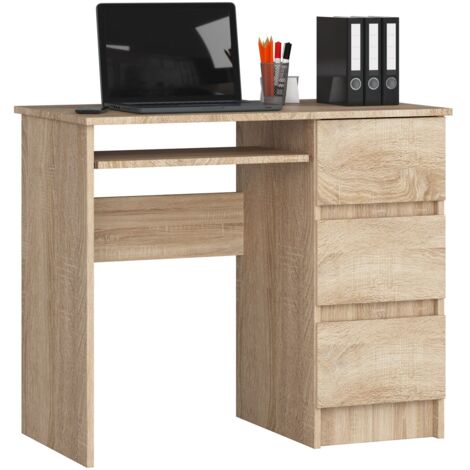Escritorio de ordenador AKORD A6 Roble Sonoma 90 cm con lado derecho 3 cajones frente en color Roble Sonoma 1 estante 90x50x77 cm (1/5)