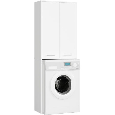 Columna de baño AKORD FIN para lavadora Blanco 64 cm 2 puertas frente en color Blanco 4 estantes 64x30x180 cm