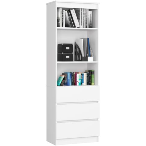 Librería AKORD R60 Blanco 60 cm 3 cajones frente en color Blanco 3 estantes 60x35x180 cm
