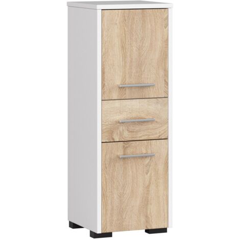 Columna de baño AKORD FIN Roble Sonoma 30 cm 2 puertas 1 cajón frente en color Roble Sonoma 3 estantes 30x30x85 cm (1/5)