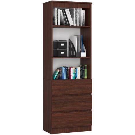 Librería AKORD R60 Wenge 60 cm 3 cajones frente en color Wenge 3 estantes 60x35x180 cm